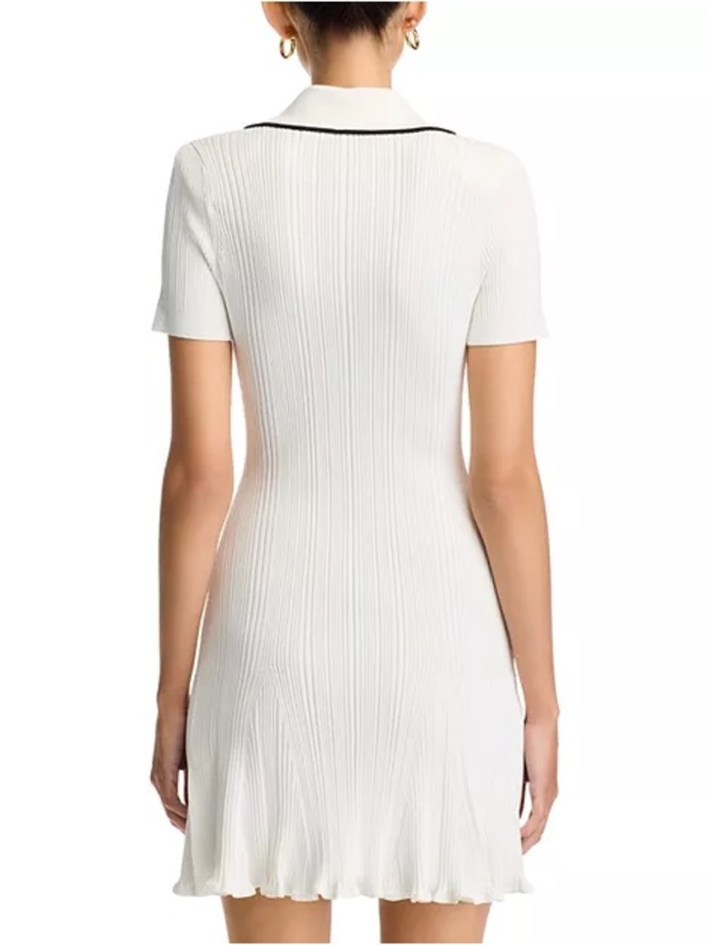 Self-Portrait White Mini Dress with Black Piping and Gold Buttons - Picture 4 of 7